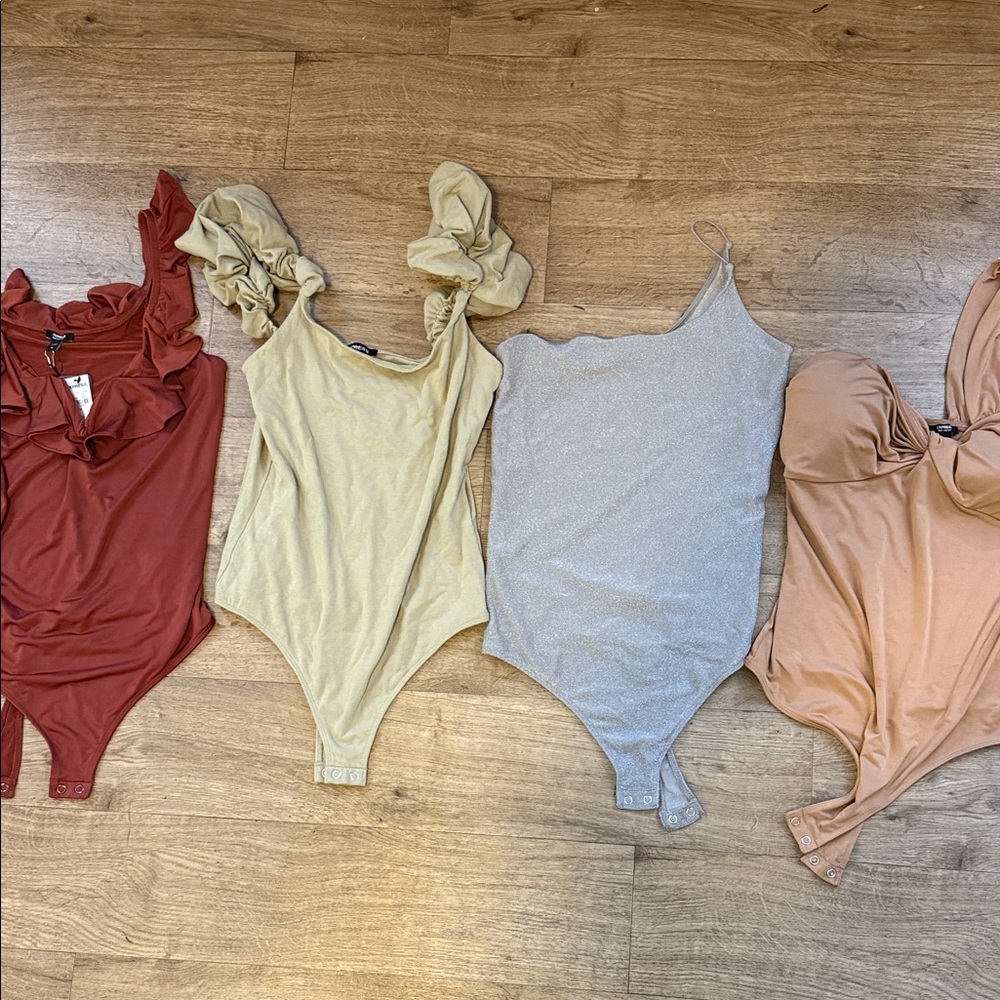 Express Women's Bodysuits in Red, Cream, Gray, and Tan